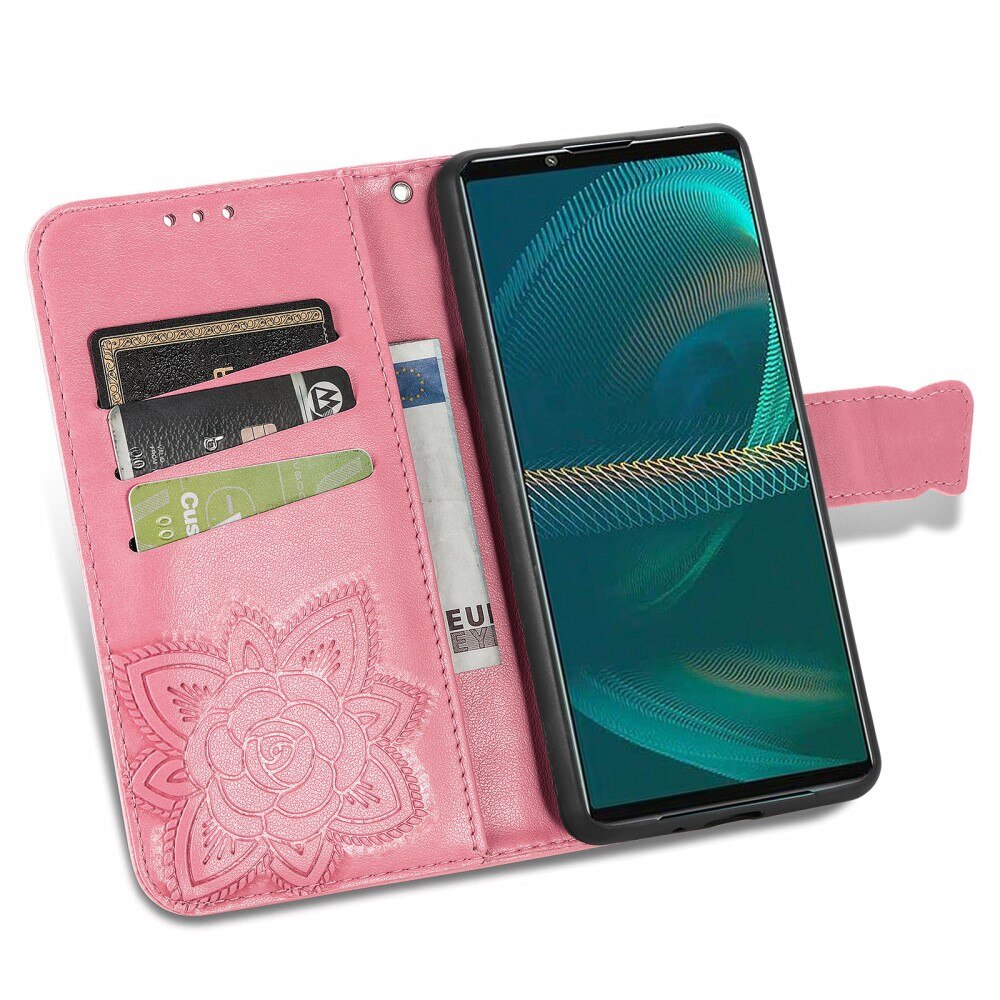 Funda de cuero con mariposas para Sony Xperia 5 III, rosado