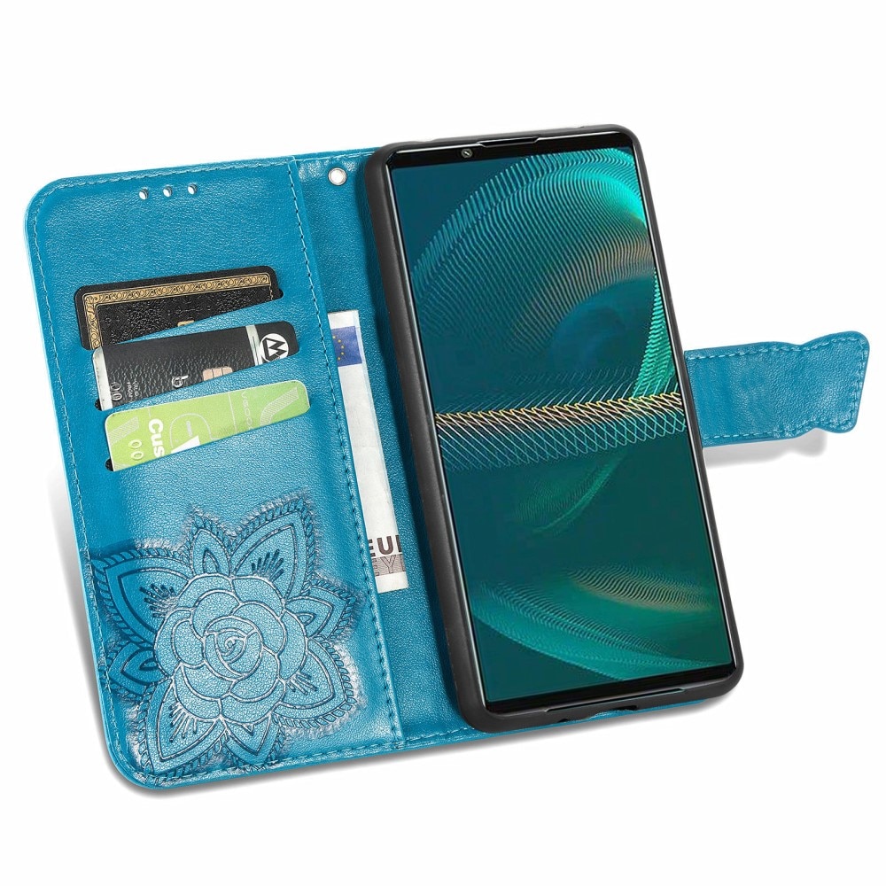 Funda de Cuero con Mariposas Sony Xperia 5 III, Azul