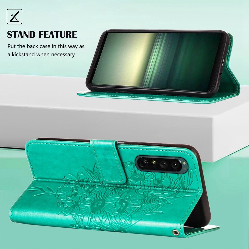 Funda de Cuero con Mariposas Sony Xperia 1 IV, Verde