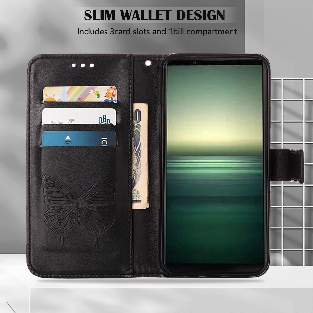 Funda de Cuero con Mariposas Sony Xperia 1 IV, Negro