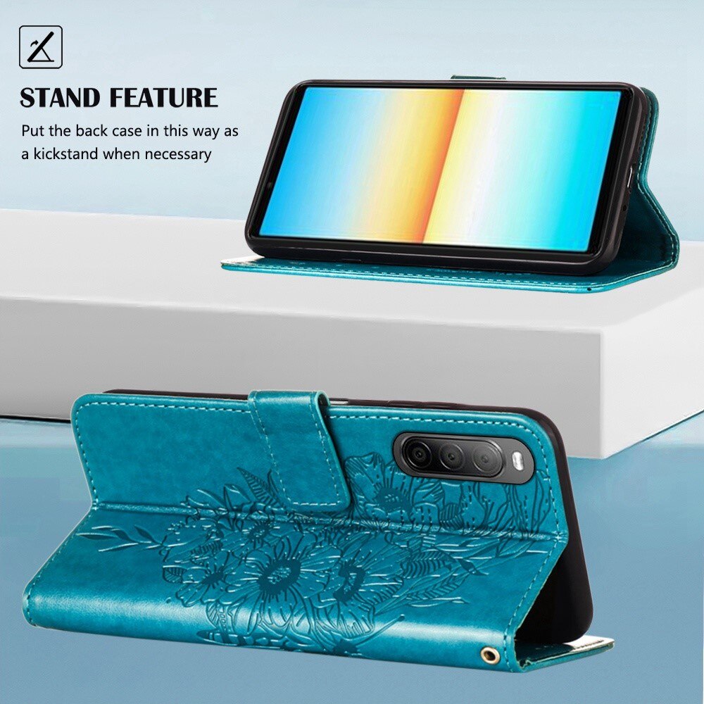 Funda de Cuero con Mariposas Sony Xperia 10 IV, Azul