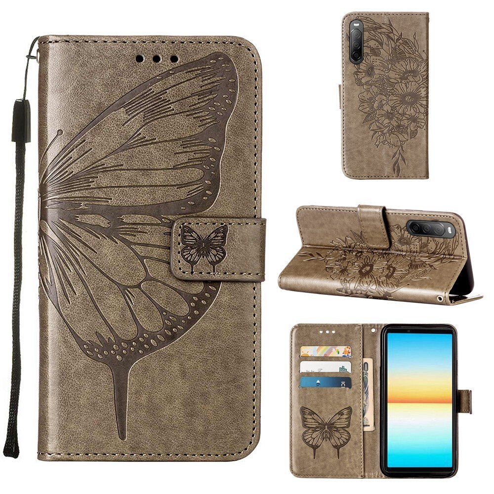 Funda de Cuero con Mariposas Sony Xperia 10 IV, Gris