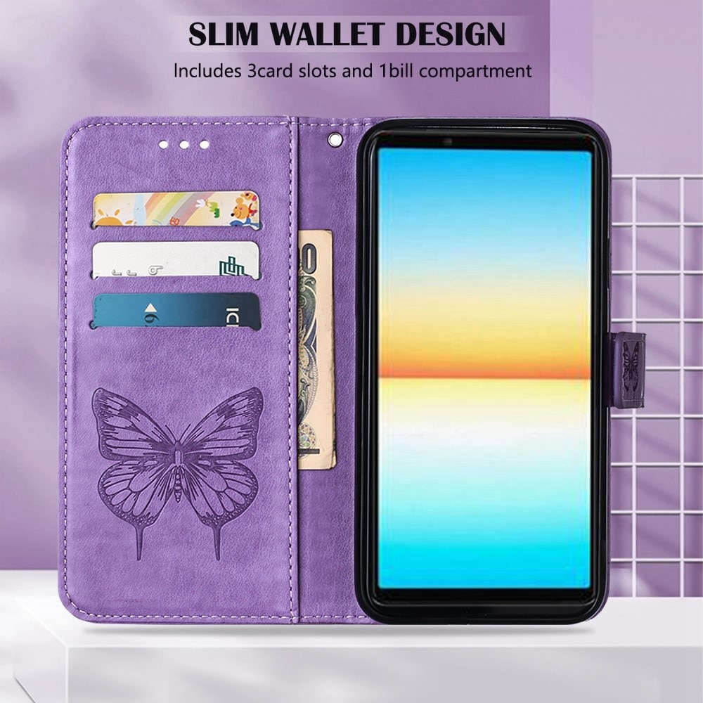 Funda de cuero con mariposas para Sony Xperia 10 IV, violeta