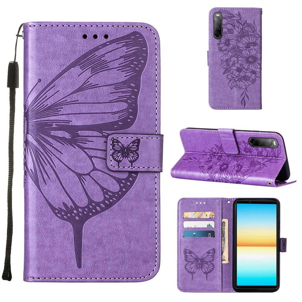 Funda de cuero con mariposas para Sony Xperia 10 IV, violeta
