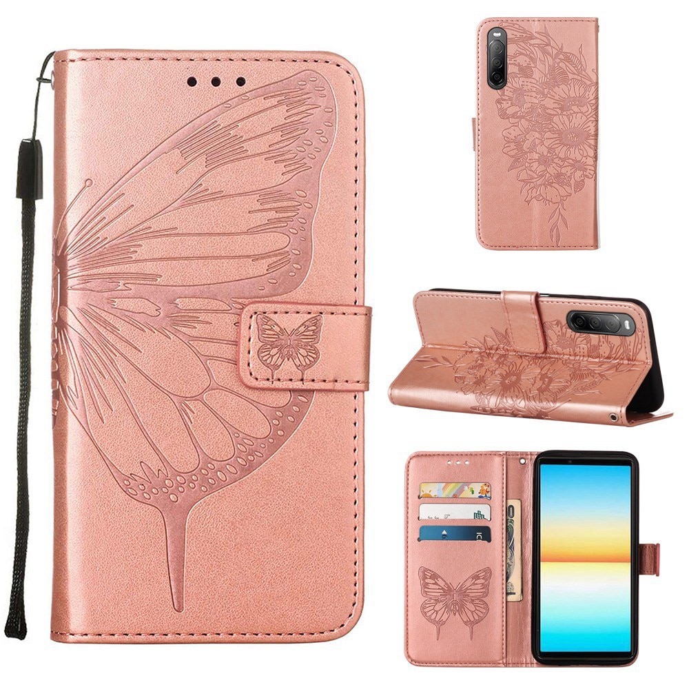 Funda de cuero con mariposas para Sony Xperia 10 IV, rosado