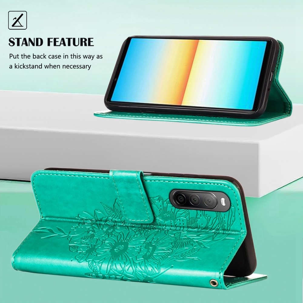 Funda de Cuero con Mariposas Sony Xperia 10 IV, Verde