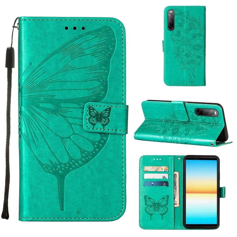 Funda de cuero con mariposas para Sony Xperia 10 IV, verde