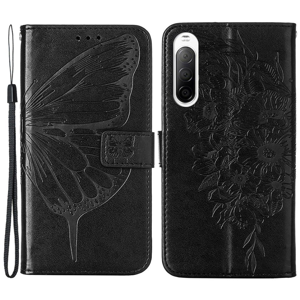 Funda de Cuero con Mariposas Sony Xperia 10 IV, Negro