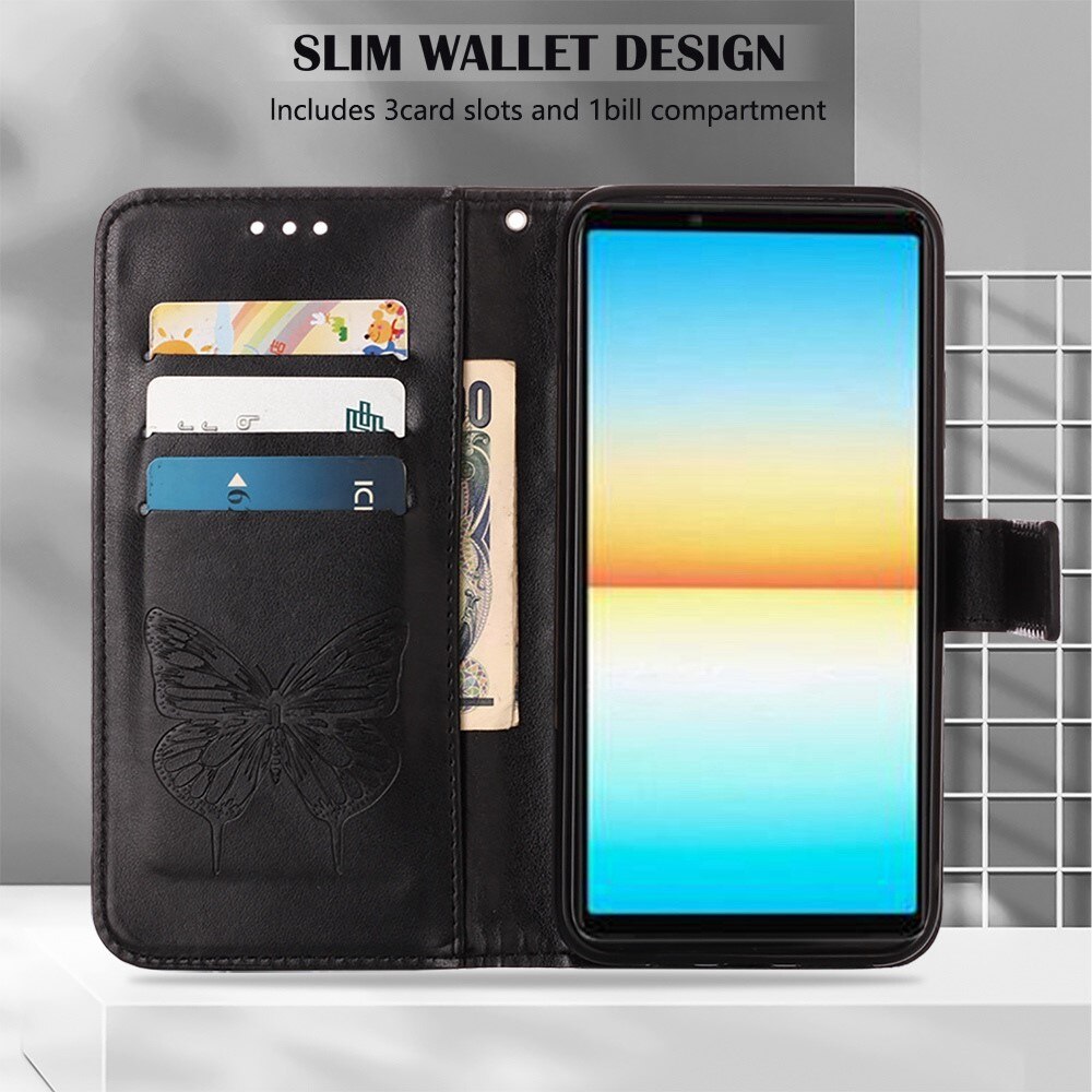 Funda de Cuero con Mariposas Sony Xperia 10 IV, Negro
