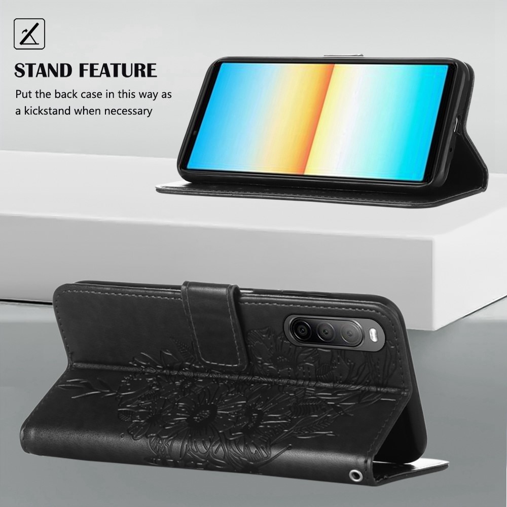 Funda de Cuero con Mariposas Sony Xperia 10 IV, Negro