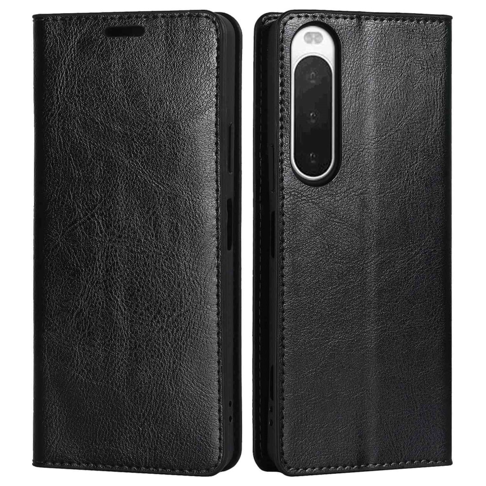 Funda cartera de cuero genuino Sony Xperia 10 IV Negro