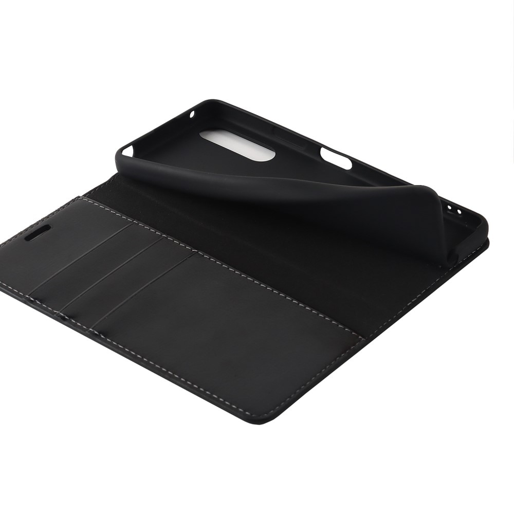 Funda cartera de cuero genuino Sony Xperia 10 IV Negro