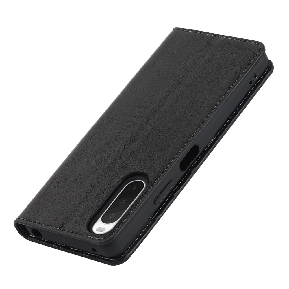 Funda cartera de cuero genuino Sony Xperia 10 IV negro