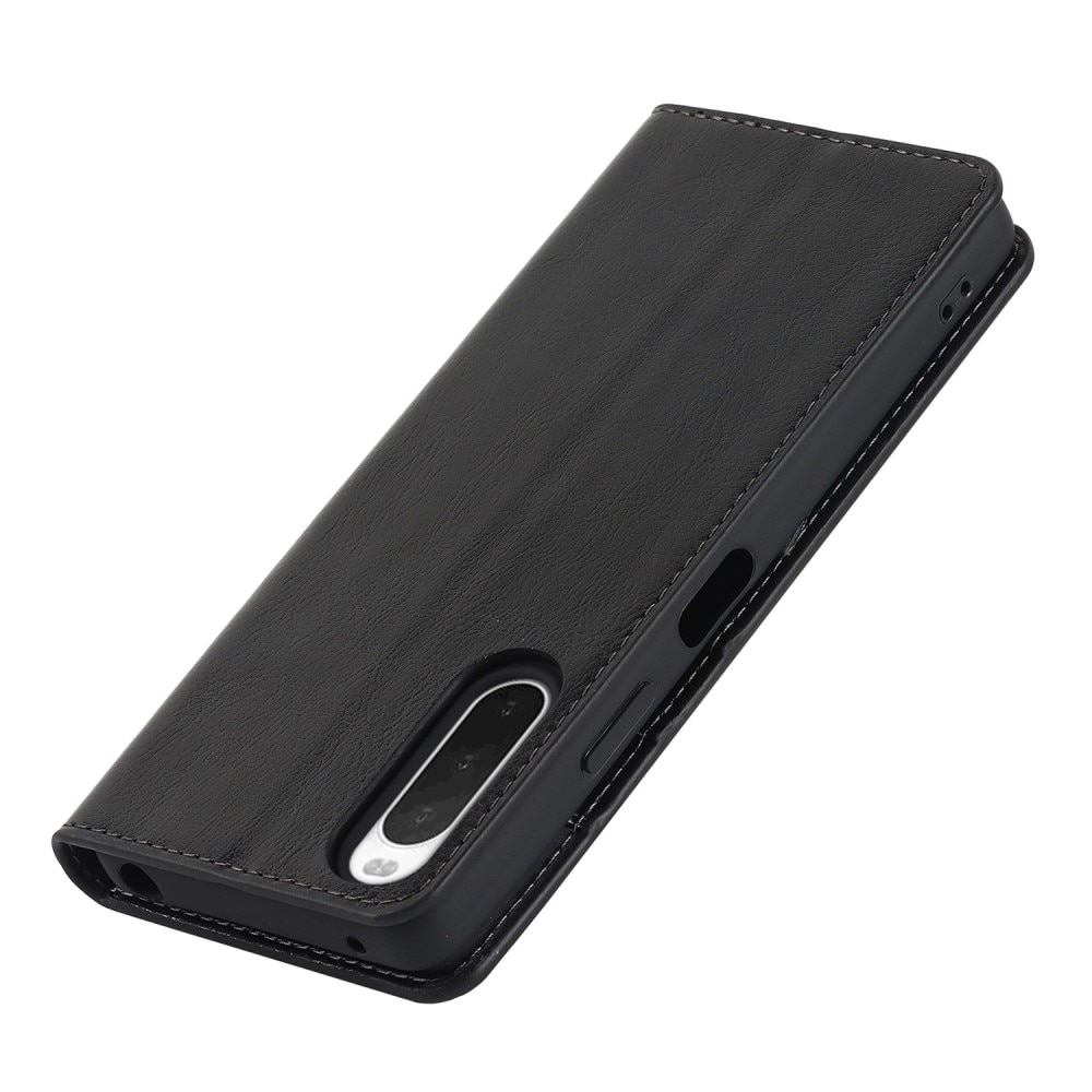 Funda cartera de cuero genuino Sony Xperia 10 IV Negro