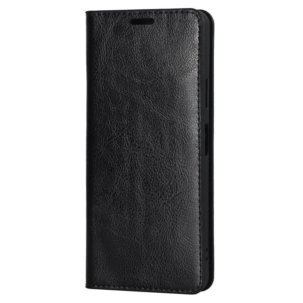 Funda cartera de cuero genuino Sony Xperia 10 IV Negro