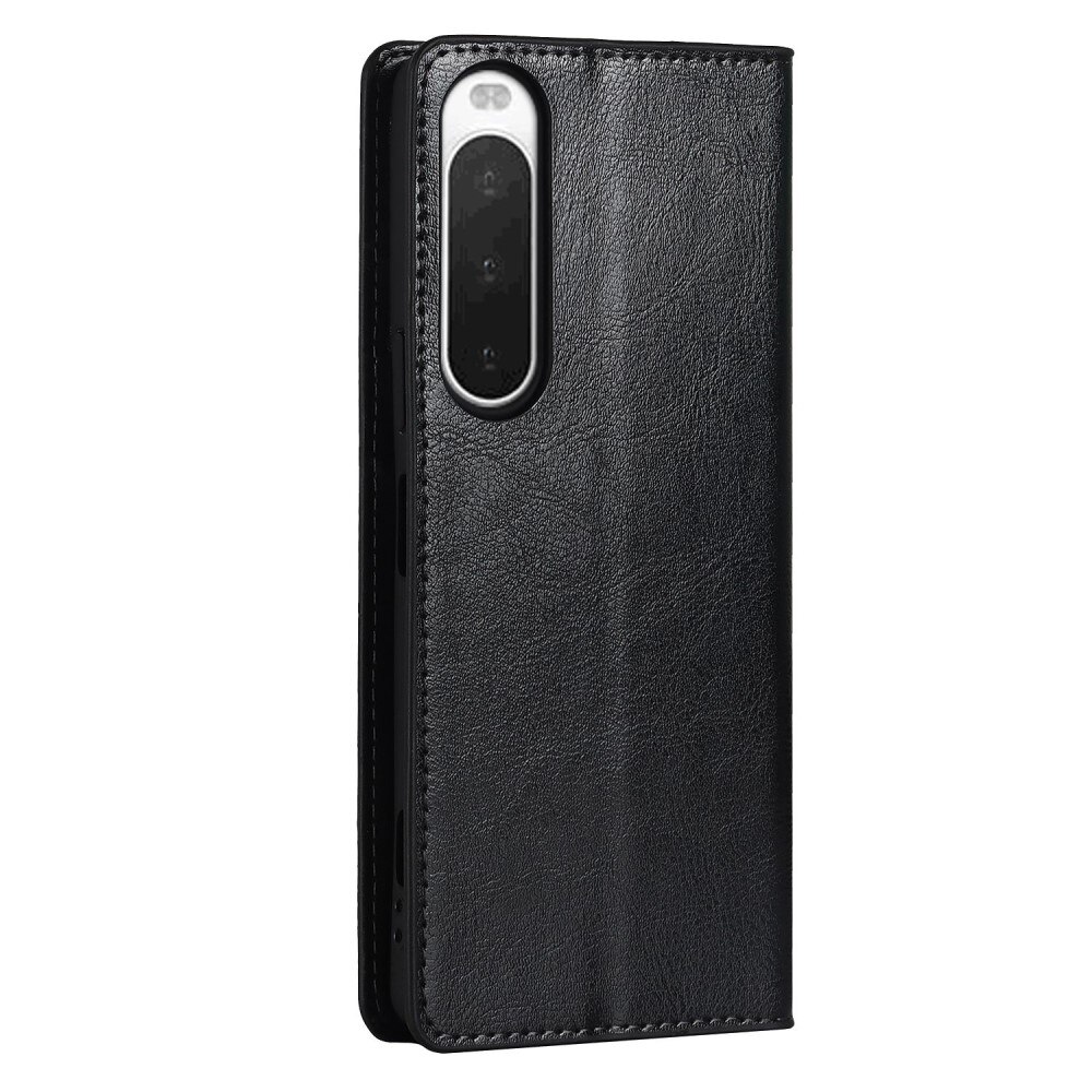 Funda cartera de cuero genuino Sony Xperia 10 IV Negro