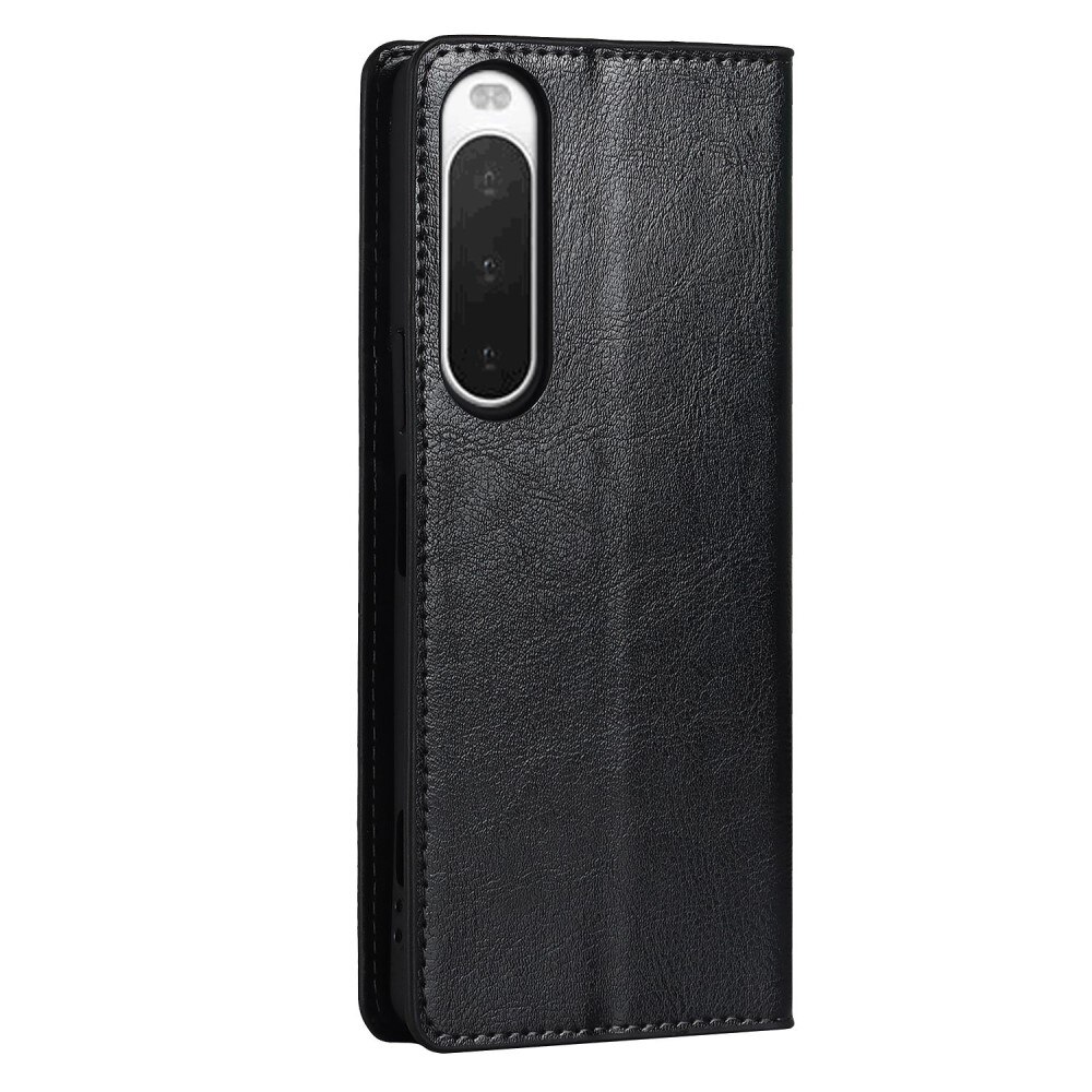 Funda cartera de cuero genuino Sony Xperia 10 IV negro