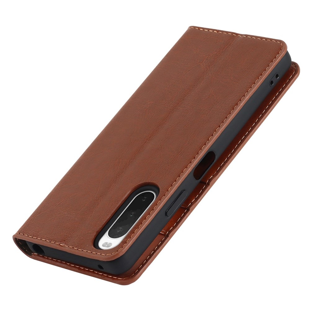 Funda cartera de cuero genuino Sony Xperia 10 IV Marrón