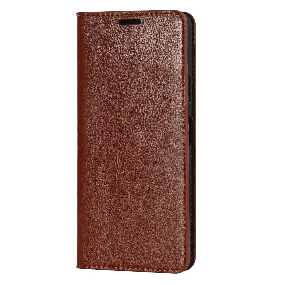 Funda cartera de cuero genuino Sony Xperia 10 IV marrón