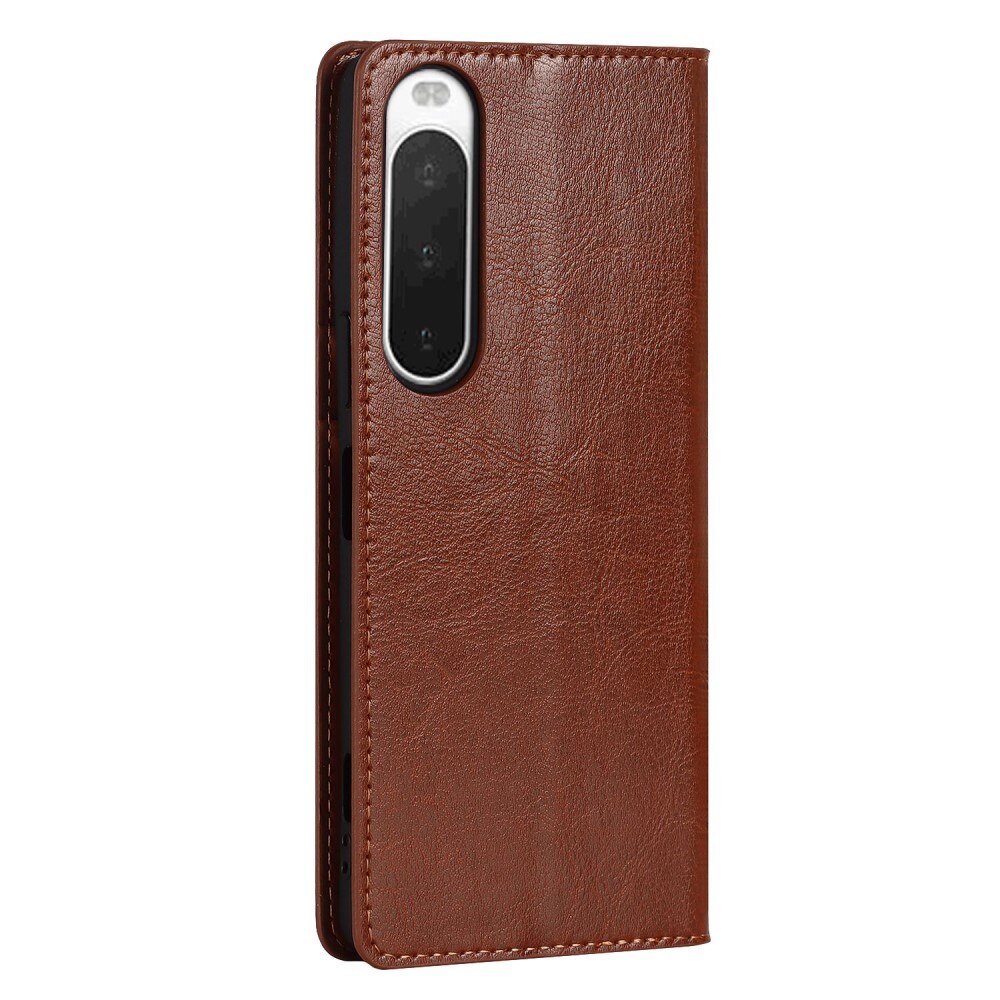 Funda cartera de cuero genuino Sony Xperia 10 IV marrón