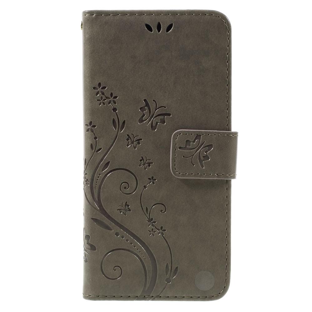 Funda de cuero con mariposas para Sony Xperia X, gris