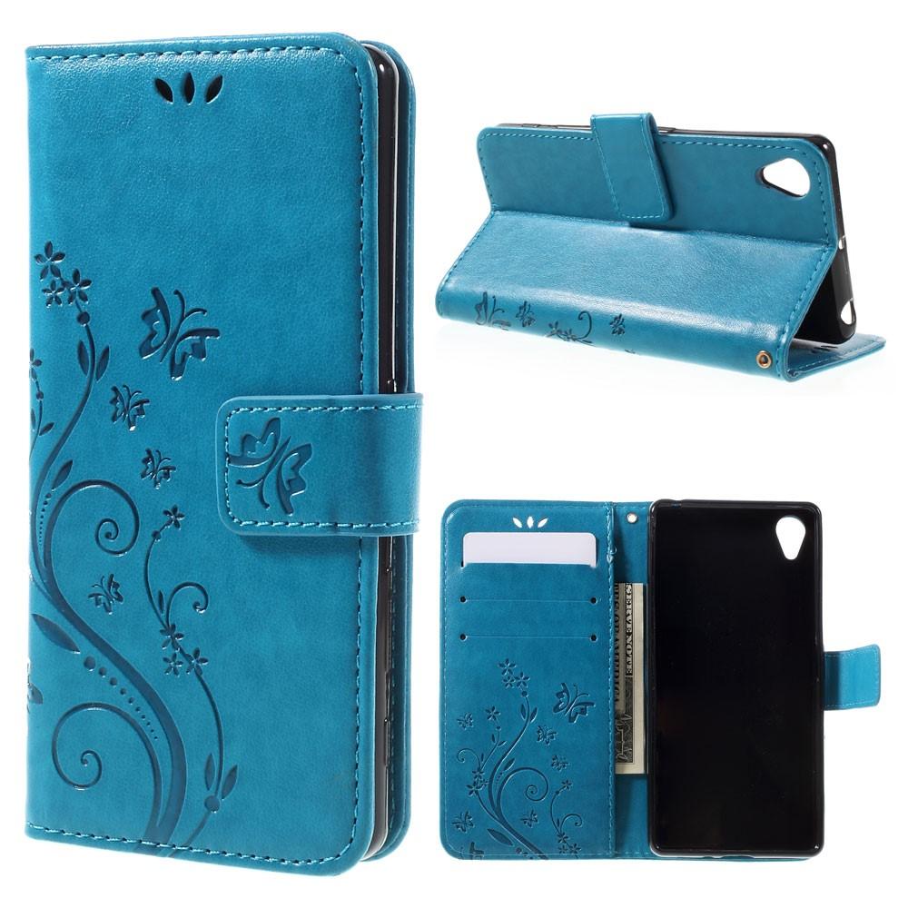 Funda de Cuero con Mariposas Sony Xperia X, Azul