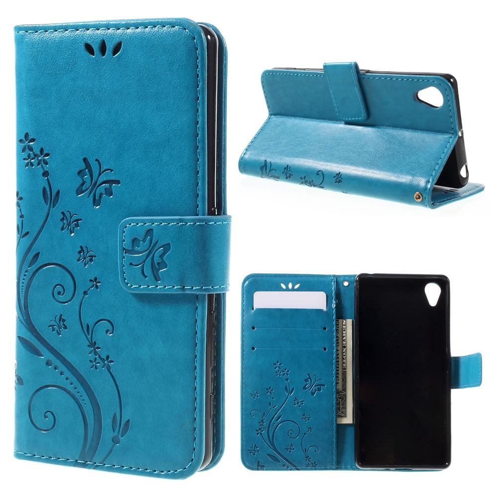 Funda de cuero con mariposas para Sony Xperia X, azul