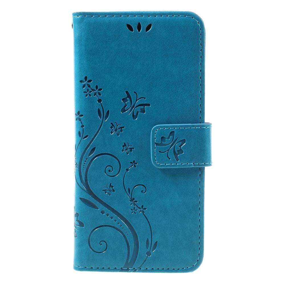 Funda de cuero con mariposas para Sony Xperia X, azul