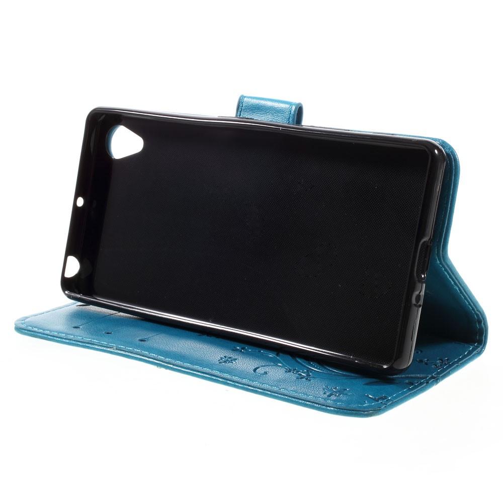 Funda de Cuero con Mariposas Sony Xperia X, Azul