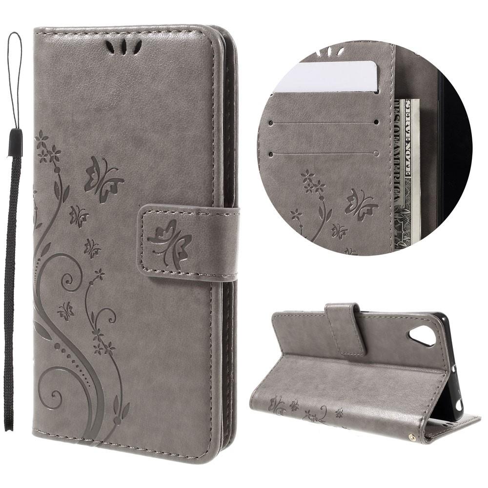 Funda de cuero con mariposas para Sony Xperia X Performance, gris