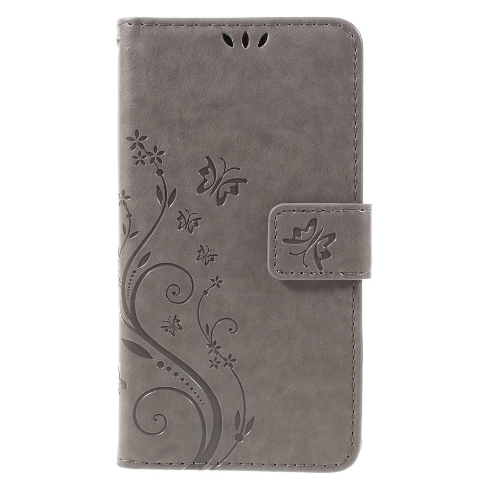 Funda de cuero con mariposas para Sony Xperia X Performance, gris