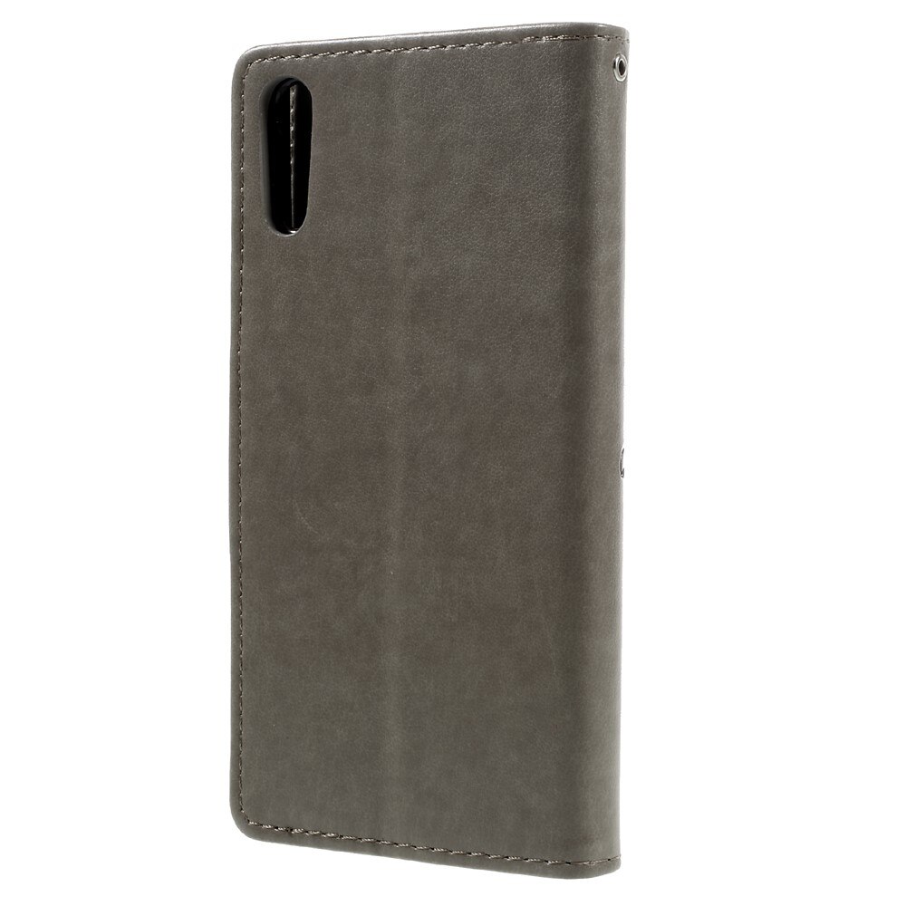 Funda de cuero con mariposas para Sony Xperia XZ/XZs, gris