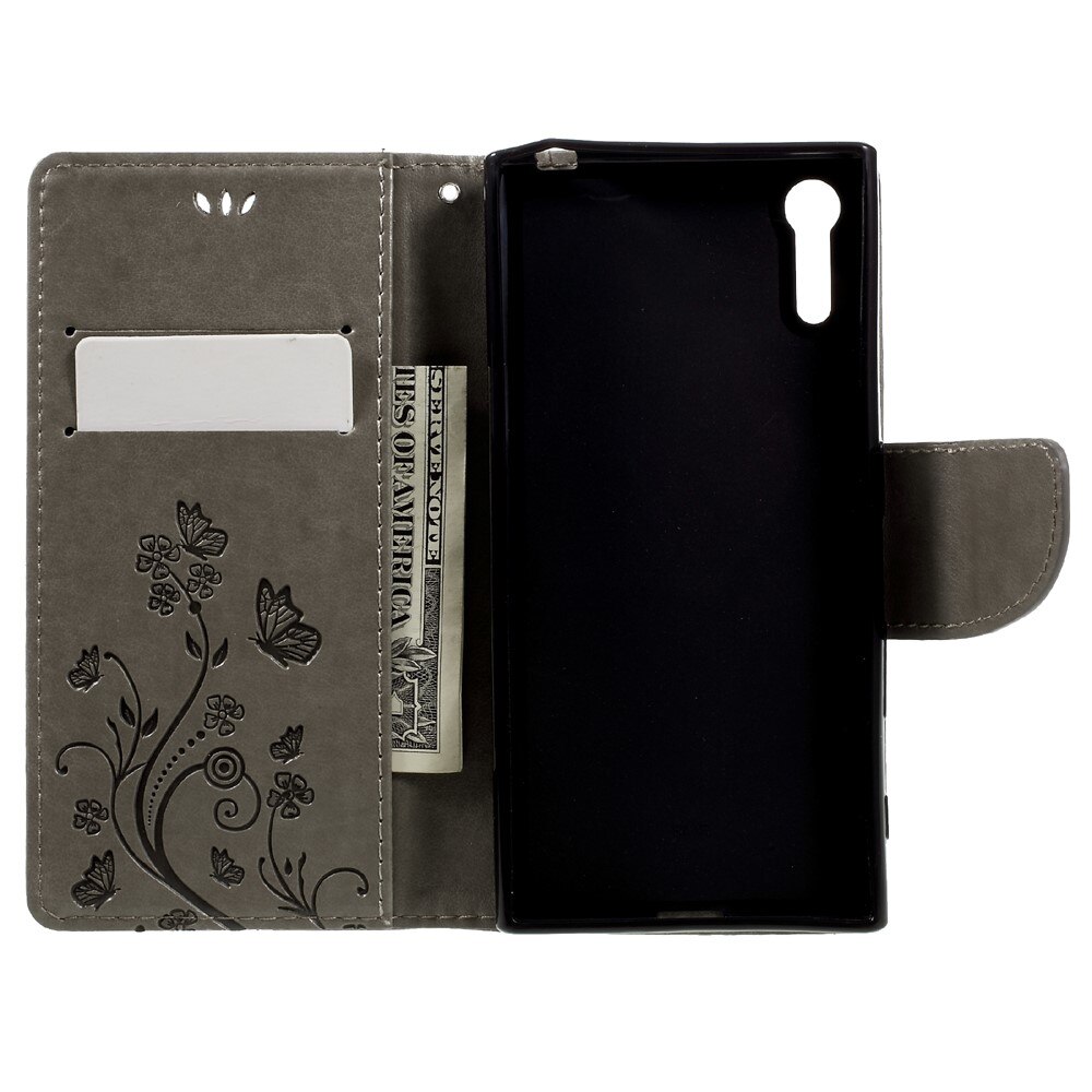 Funda de cuero con mariposas para Sony Xperia XZ/XZs, gris