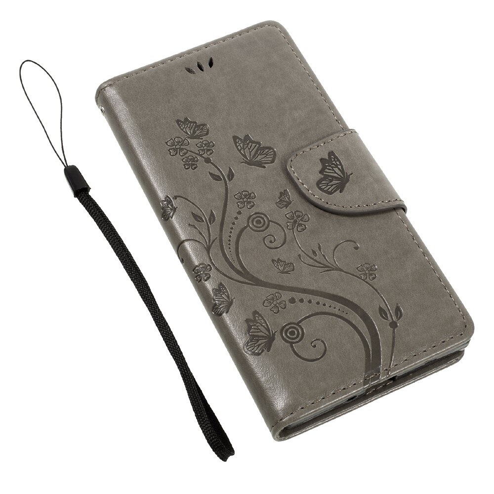 Funda de cuero con mariposas para Sony Xperia XZ/XZs, gris