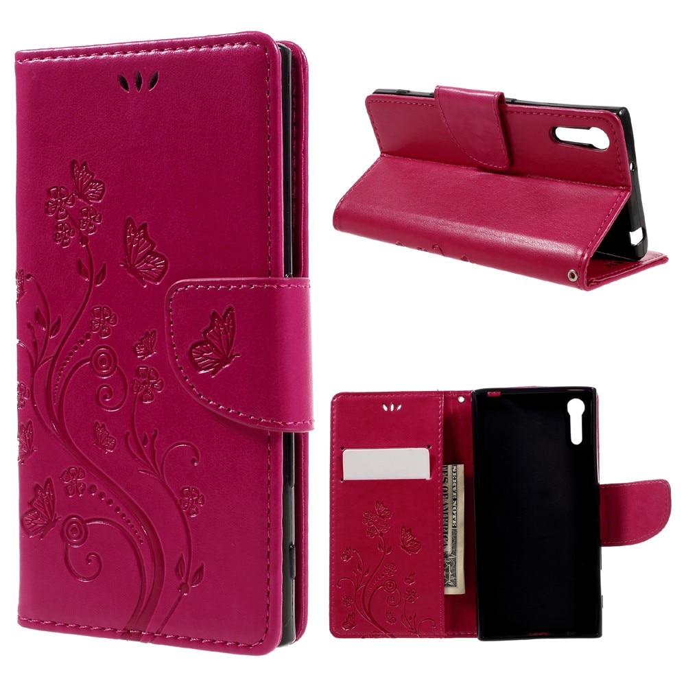 Funda de cuero con mariposas para Sony Xperia XZ/XZs, rosado