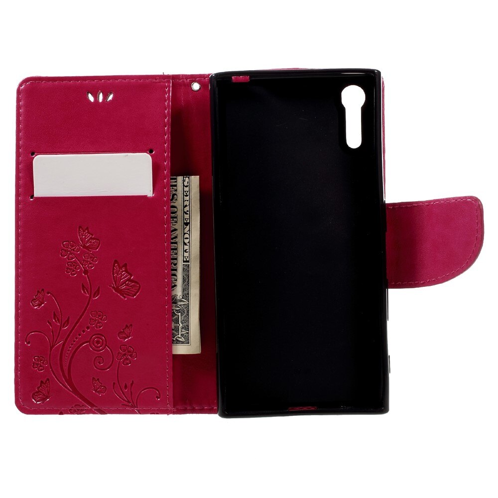 Funda de cuero con mariposas para Sony Xperia XZ/XZs, rosado