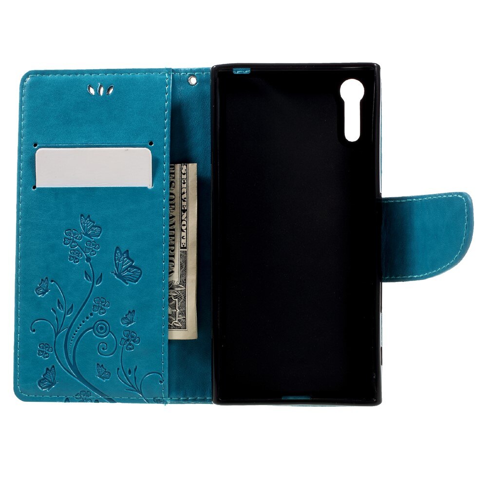 Funda de cuero con mariposas para Sony Xperia XZ/XZs, azul