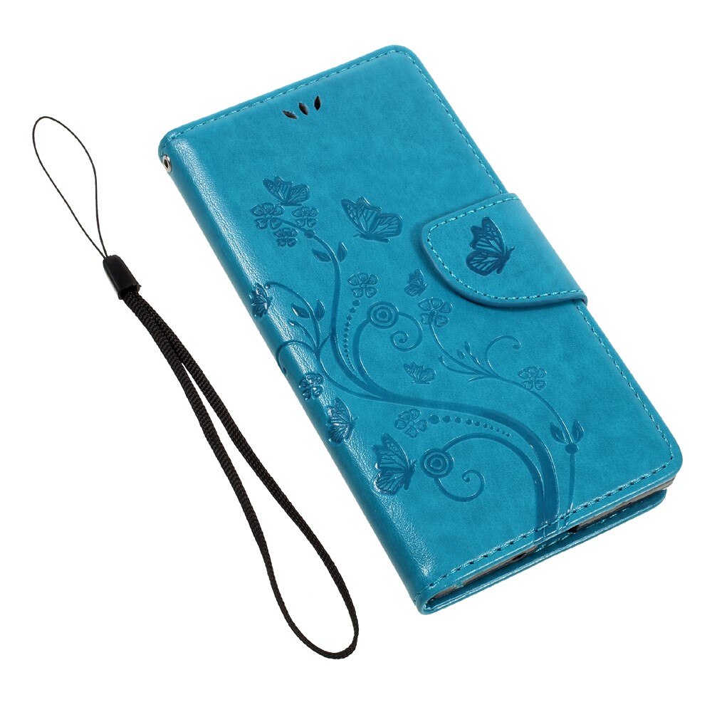 Funda de cuero con mariposas para Sony Xperia XZ/XZs, azul