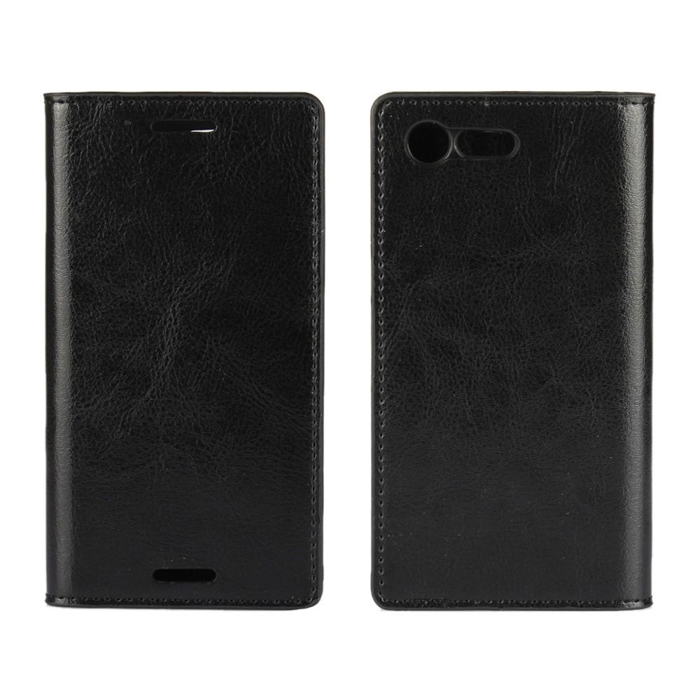 Funda cartera de cuero genuino Sony Xperia X Compact Negro