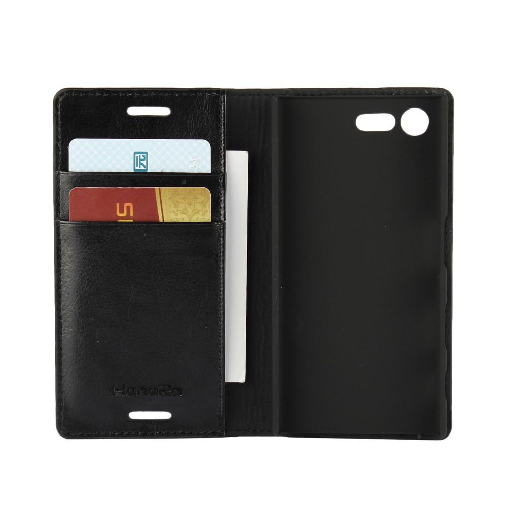 Funda cartera de cuero genuino Sony Xperia X Compact Negro