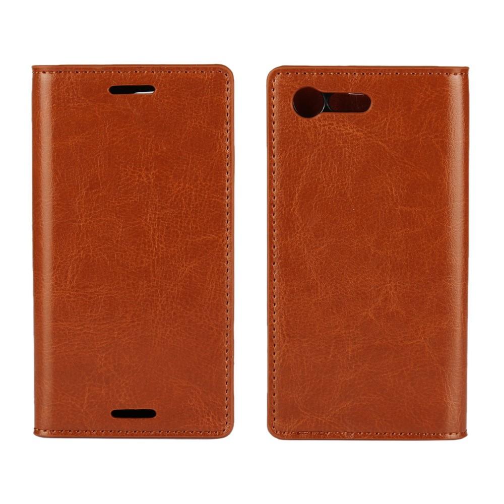 Funda cartera de cuero genuino Sony Xperia X Compact Marrón