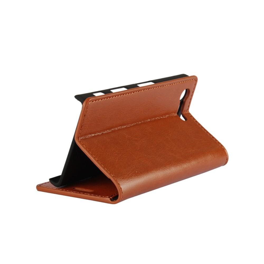 Funda cartera de cuero genuino Sony Xperia X Compact Marrón