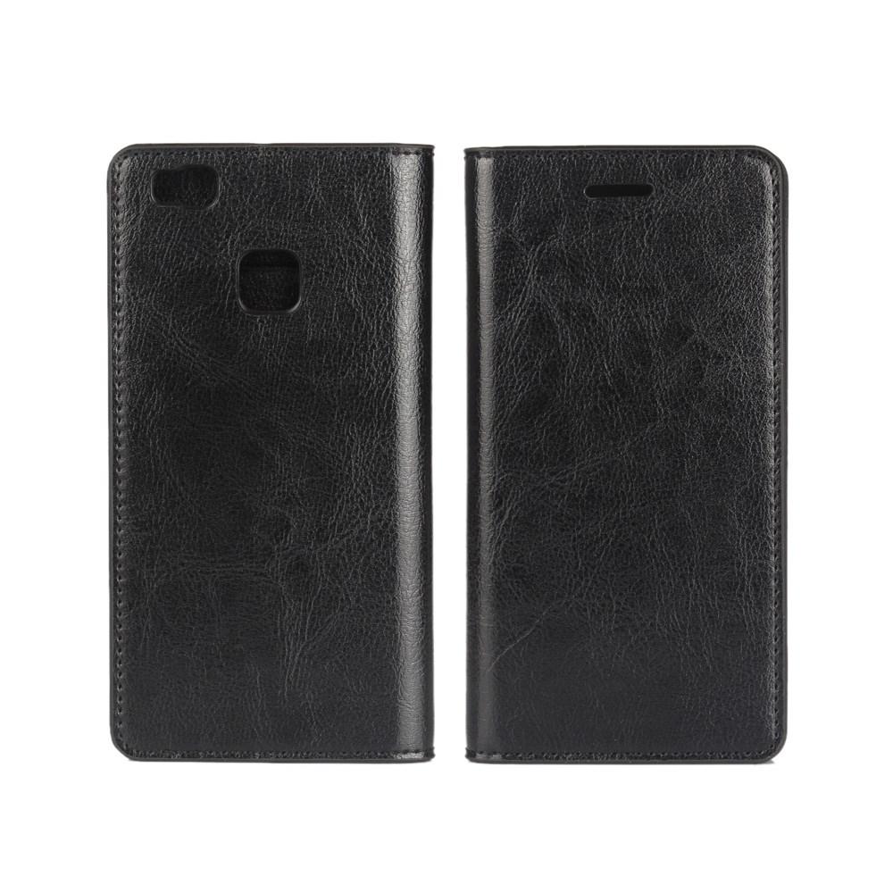 Funda cartera de cuero genuino Huawei P9 Lite Negro