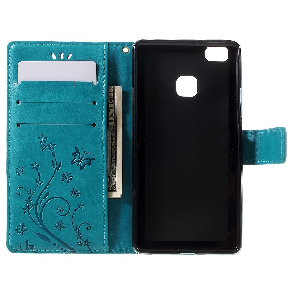 Funda de Cuero con Mariposas Huawei P9 Lite, Azul