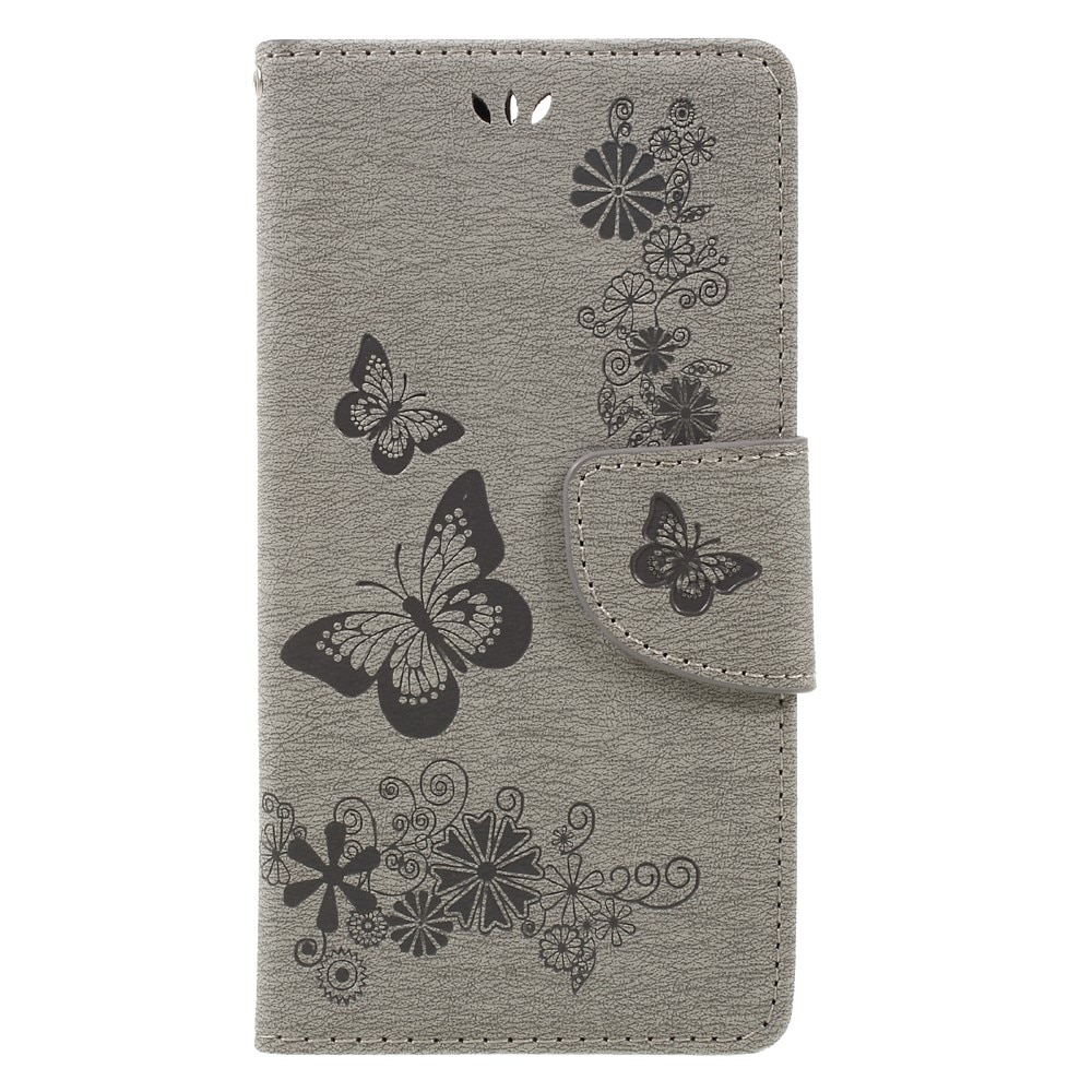 Funda de cuero con mariposas para Huawei Honor 8, gris