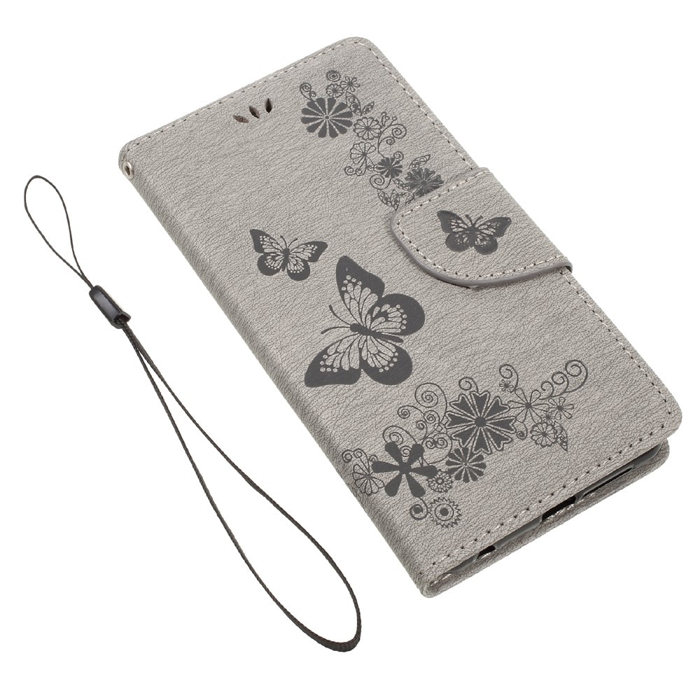 Funda de cuero con mariposas para Huawei Honor 8, gris