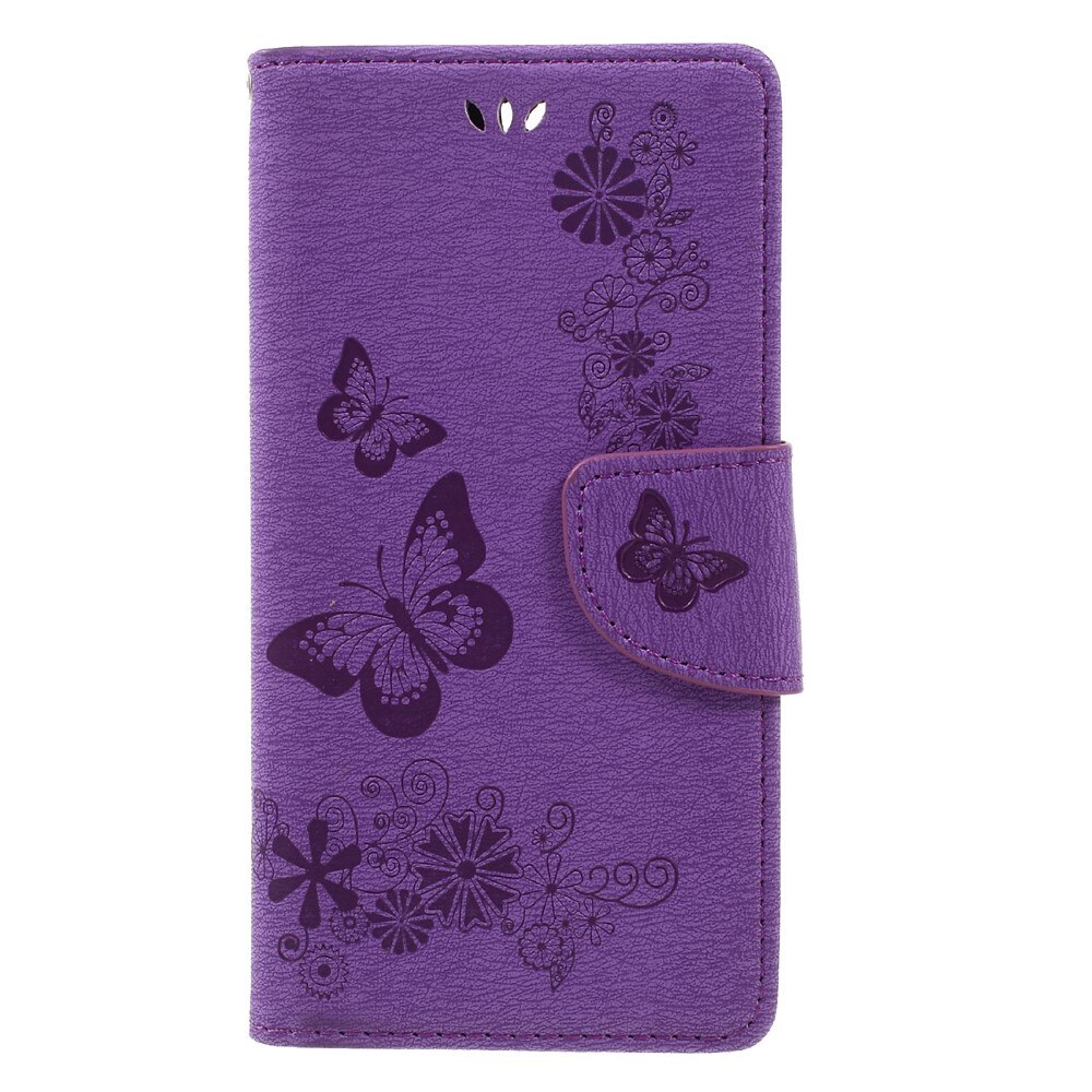 Funda de Cuero con Mariposas Huawei Honor 8, Púrpura