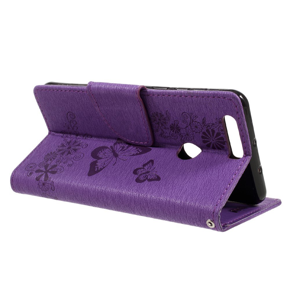 Funda de cuero con mariposas para Huawei Honor 8, violeta