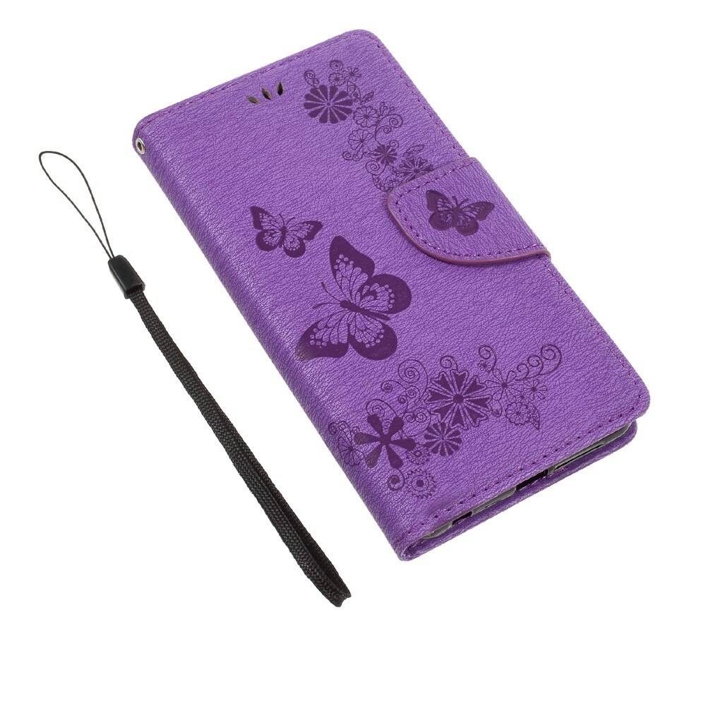 Funda de Cuero con Mariposas Huawei Honor 8, Púrpura