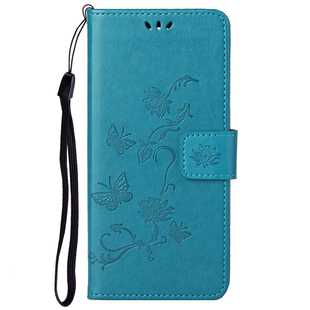 Funda de cuero con mariposas para Motorola Moto G51, azul